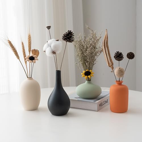 Vase Set of 4 with Dried Flower for Shelf Home Decor Matte Ceramic - size: Vase Set 4 - with Dried Flower