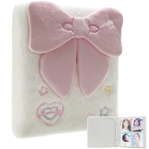 Cute Plush Photocard Binder with 20pcs Transparent Inner Pages A6 Kpop Photo Album Book Double-sided 4-Pocket Inside Pages 3-Inch Kpop Card Holder Pink - color: Pink