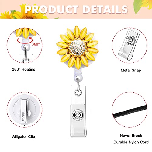 Crystal Badge Reel Retractable ID Holder with Swan Sunflower Design 2 Pack - color: Swan & Sunflower