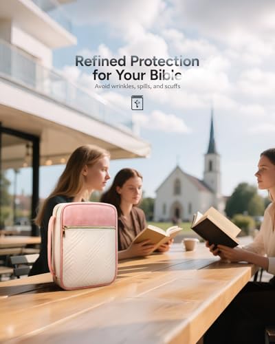 BellaHold Bible Cover Case for Women Quilted Bible Case with Handle Strap - color: White & Pink, size: XL