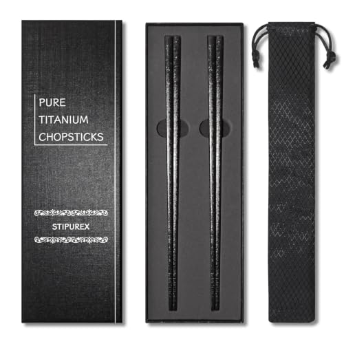 Titanium Chopsticks 2 Pairs 99.8% Pure Titanium Reusable – Lightweight Non-Toxic Utensils with Gift Box & Travel Pouch for Home, Camping, Hiking, Office Lunch (Solid Black) - color: Solid Black