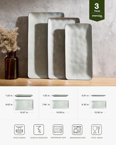 Famiware Serving Platters Set of 3 Sizes - Rectangular, Grey - color: Gray