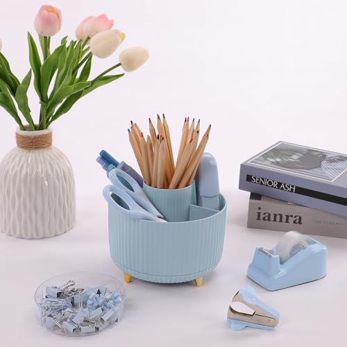 SKYDUE Blue Desk Accessories 11Pcs with Rotating Pen Holder for Desk - color: Blue
