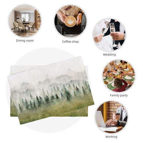 Watercolor Forest Linen Placemats Set of 4,Watercolor Woodland Forest Mountains Rustic Dining Placemats Home Kitchen Party Living Room Table Decoration 12x18 Inch - color: Forest-1, size: 12x18"Placemats x4