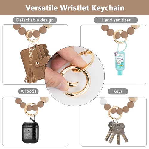 Wristlet Wallet for Women with Keychain – RFID Card Holder Small Wallet Wristlet with Key Ring - color: Camel, style: Classic