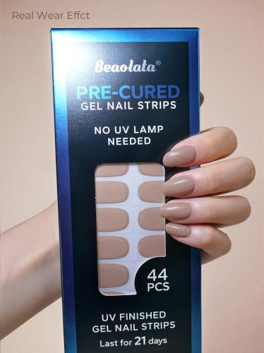 Real Gel Nail Strips (No UV Light Needed) - 44Pcs Salon Quality Nail Stickers - Long Lasting Polish Wraps for Women, Easy Apply & Remove (Minimal Nude) - color: Minimal Nude