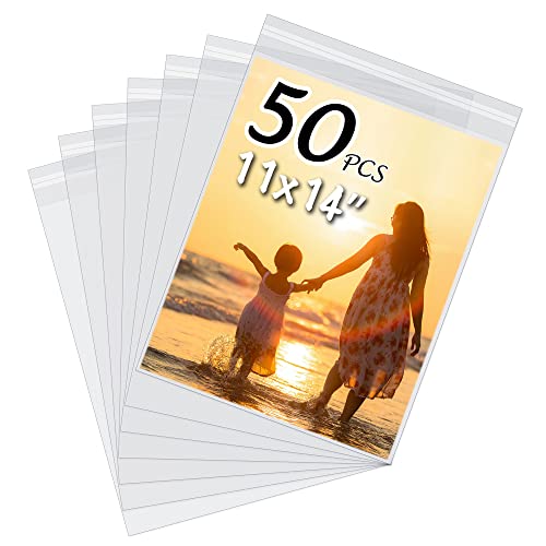 50 Pack Acid-Free Crystal Clear Sleeves Storage Bags for 11x14 Art Prints - size: 11x14 50 Pack