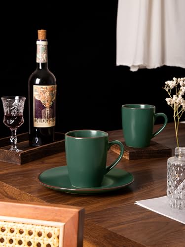 famiware Venus Coffee Mugs Set of 4, 13 oz Ceramic Stoneware Mug Cup Set - color: Dark Green, size: 4pcs