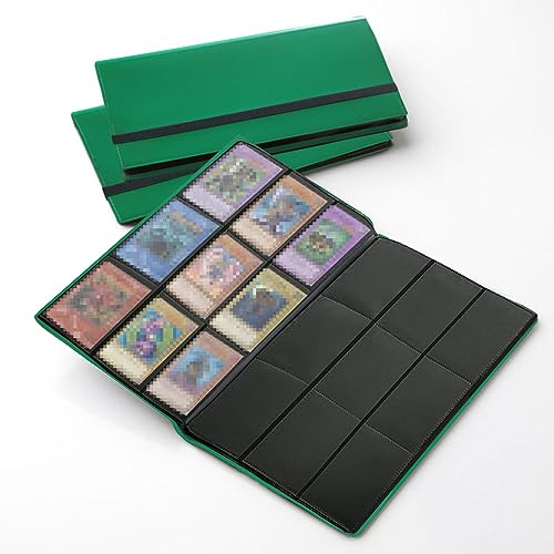 360 Pockets Trading Card Sleeves, Side Loading Pocket Binder, Album Pages Card Collector Coin Holders Wallets Sleeves Set - color: Green-360