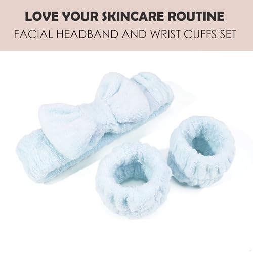 Ayesha Spa Headband and Wristband Set for Washing Face Skincare Makeup - color: Blue set