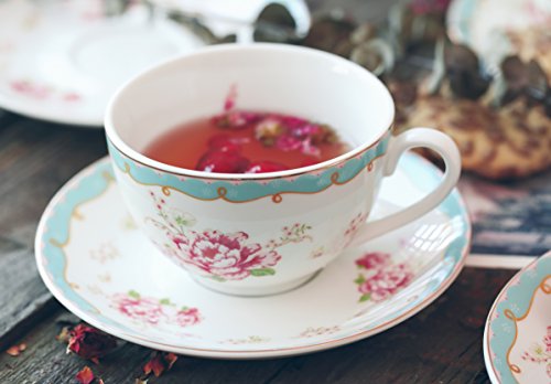 Jusalpha Fine Porcelain Rose Flower Series Teacup Saucer Spoon Set