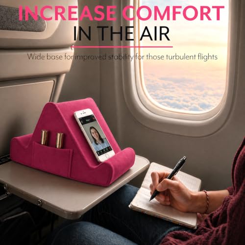 Brookstone Tablet Lap Cushion - Tablet/Phone/Ebook Holder for Bed, Flights, and Travel, Memory Foam Lap Desk for Reading and Hands Free Viewing, Compatible iPad and Kindle Accessories, Pink - color: Hot Pink