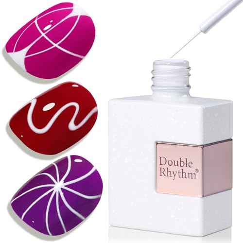 Double Rhythm 15 Ml Metallic Gel Liner Nail Art Bronze Mirror Chrome Painted Drawing Stripper 3D Effect Polish (White Liner Art -L1006) - color: White