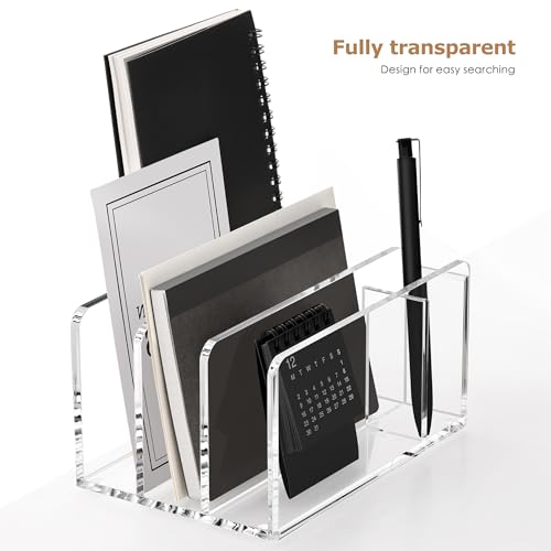 SANRUI Acrylic Mail Sorter Desk Organizer with Pen Holder, 3 Compartments - size: 3 Compartments with Pen Holder