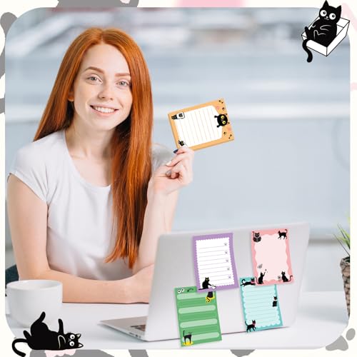 Chiisong 12 Pads Black Cat Sticky Notes Cat Notepad Cute Notepads - style: Black Cat