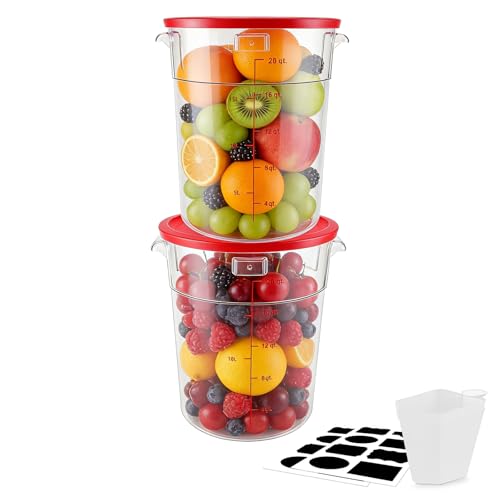 2 Pack Square Food Storage Container With Lid,12-22 Quart Commercial Storage Box With Scale & Handle,Cake Making,Dough Marinating Meat,Kitchen Supplies (Polycarbonate, Round 22 Quart) - color: Polycarbonate, size: Round-21 Quart