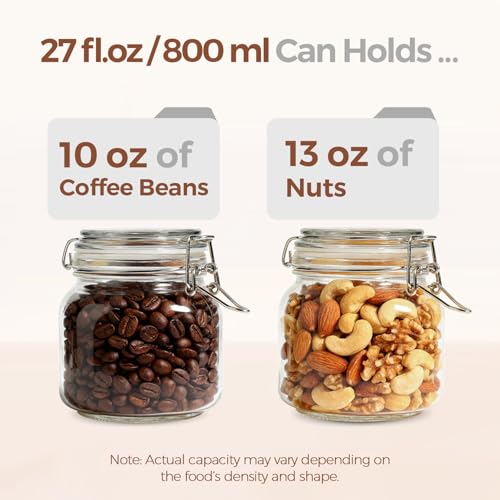 ComSaf Square Glass Pantry Jars with Airtight Lids 27 oz 6 Pack Spice Jar - size: 27 fl oz x 6