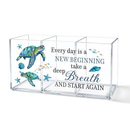 Every Day Is a New Beginning Turtle Acrylic Pen Cup 3 Compartments - color: Transparent046
