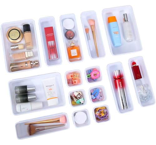 Kutesna 15PCS Interlocking Drawer Organizer, Plastic Desk Organizer Set - color: White, size: 15 pieces