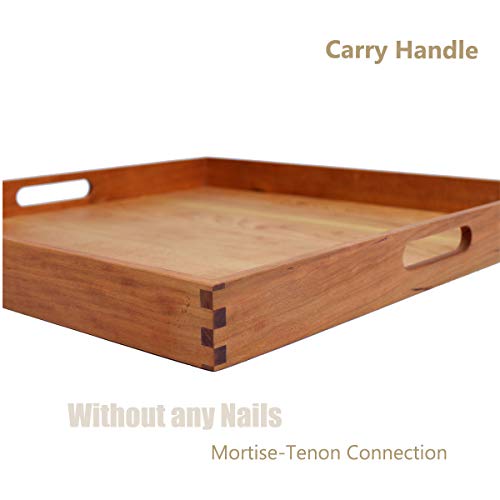 19"x 19" Large Cherry Wood Square Ottoman Serving Tray with Handles - color: Cherry Wood