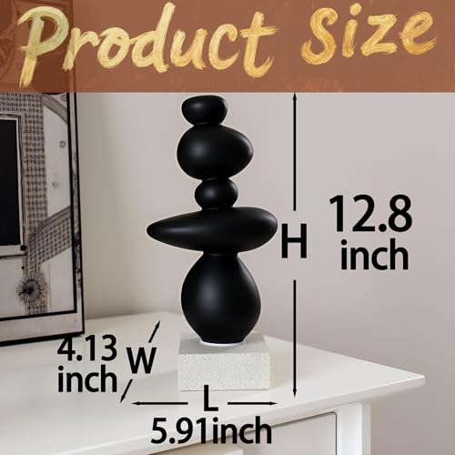 13'' Abstract Rock Decorative Sculpture Ornament, Sandstone Statue Decor for Living Room, Modern Resin Stone Sculpture,Coffee Table Decoration,Gifts for Good Luck, Health, Strength,Black - color: 13" Black