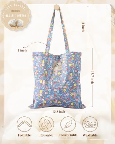 Miss Adola Aesthetic Buckle Tote Bag for Women - color: Blue Colorful Flowers