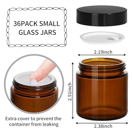 KEYWING 4oz Amber Glass Jars with Black Lids, 36 Pack Cosmetic Containers - color: Amber, size: 4oz-36Pack