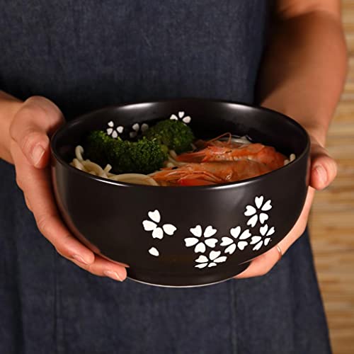 Japanese cuisine bowl with lid vintage ramen bowl with lid black ceramic instant noodle bowl black salad bowl soup bowl with wooden lid (2pcs, 16168cm) BLACK 2PCS 16cm6.3 h - color: 2PCSBLACKBOWL