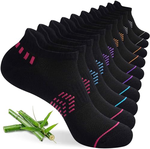 floconssy Ankle Socks for Women, Bamboo Viscose Cushioned Running Socks - color: 5 Pairs Black, size: 6-9