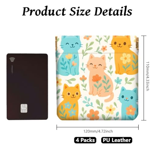 Peacoblue animals and plants Coin Purse,PU Leather Squeeze Pouch 4PCS - style: Animals and Plants