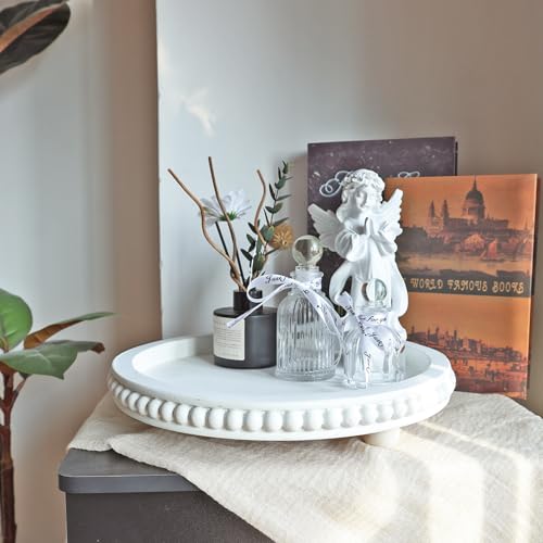 Decorative Coffee Table Tray, Round Wooden Tray for Decor - color: White