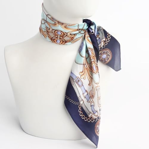 100% Mulberry Silk Neck Scarf for Women Square Neckerchief – 21 inch - color: Blue