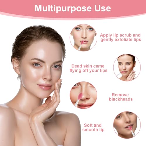 10 Pcs Lip Scrub Brush, 3-in-1 Silicone Lip Brush Dual-ended Lips Scrubber Exfoliator Mask Applicator Facial Cleansing Brushes for Dark Lips Makeup Skincare Removal