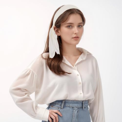 Pistha Satin Scarf Neck Scarf Square Bandanas Hair Handkerchief 27.5 inch - color: Off-white