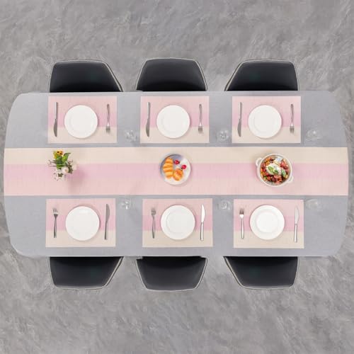 Placemats Set of 4, Vinyl Woven Heat-Resistant Place Mats - color: Beige Pink, size: Set of 4