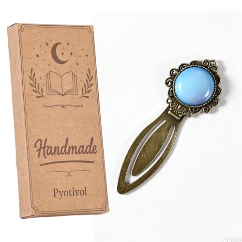 1Pcs Vintage Natural Stone Protein Opal Bookmark - Fantasy Brass Metal Opalite Bookmarks for Reading Women, Men, Book Lovers, Girls and Teachers Book Marks（Natural Stone Protein） - color: Natural Stone Protein