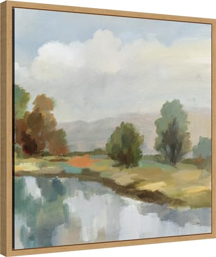 Amanti Art Framed Canvas Wall Art 22x22 River and Clouds III by Silvia Vassileva, Framed Wall Art Canvas, Landscapes Artwork, Modern Decor, Medium Poster Painting for Living Room, Bedroom, Bathroom, - color: Sylvie Natural, size: 22"L x 22"W