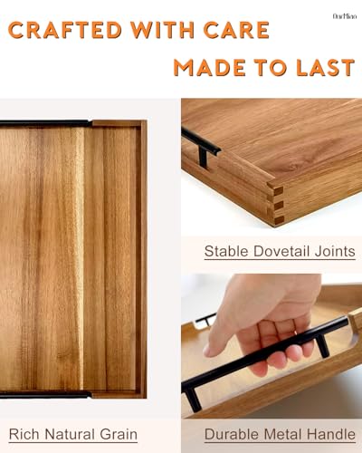 22" x 15.75" Wooden Serving Tray with Handles, Acacia Ottoman Tray - color: Acacia
