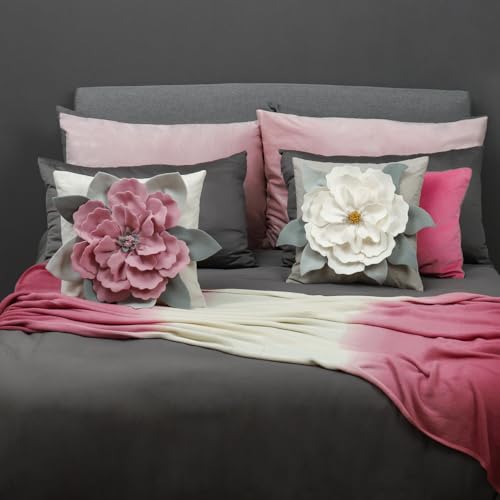 JWH Flower Throw Pillow Cover, Ivory White, 18x18 Inch - color: Creamy White