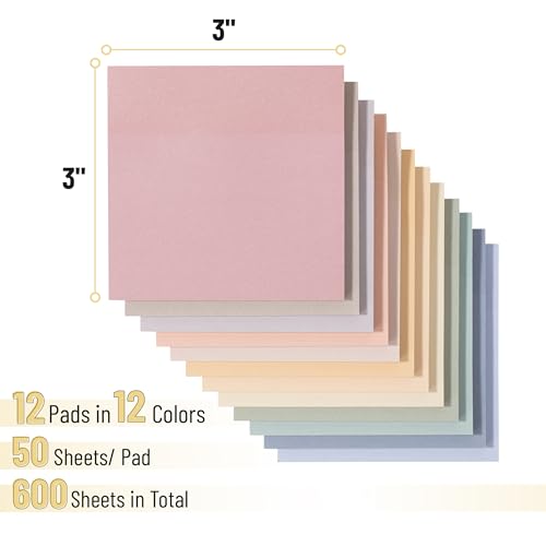 Mr. Pen- Sticky Notes, 3"x3", 12 Pads, 600 Sheets, Soft Vintage Colors - color: Soft Vintage