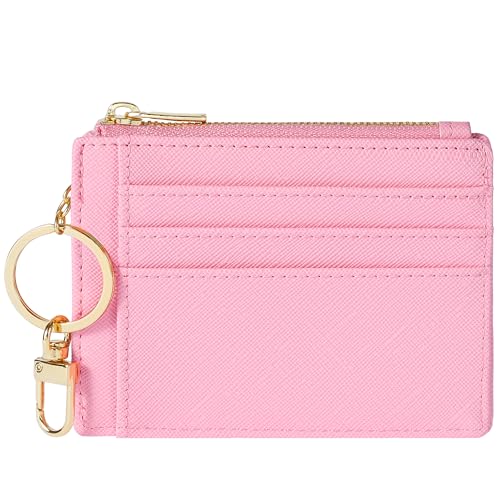 Sodsay Card Case Slim Front Pocket Wallet for Women Credit Card Holder with Keychain | Slim, Credit Card Holder, Front Pocket, with Keychain - color: CH Pink