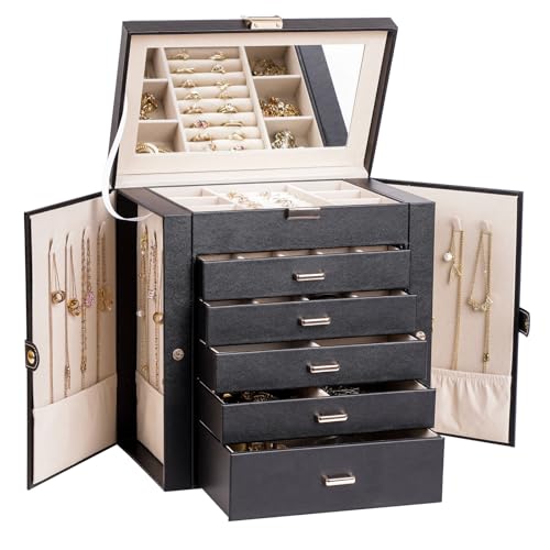 BOOVO Large Jewelry Box for Women 6 Layer - color: Gold and Black, size: 6 Layer
