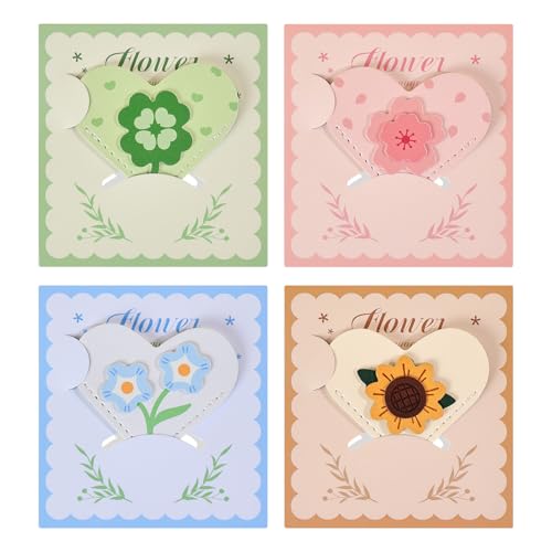 VYRANA 4Pcs Leather Heart Bookmarks - Cute Corner Book Marks Sets for Reading, Floral Read Lover Gifts for Women Men Kids Girl Readers, Pretty Book Markers for Reading, Aesthetic Gifts for Planner - style: Heart Flower