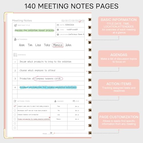 EMSHOI Meeting Notebook Agenda, 140 Pages, A5 Size (6" x 8.3") - color: Pink, size: A5