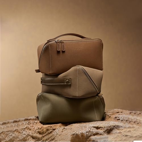 EACHY Travel Makeup Bag for Women, Faux Suede Cosmetic Bag, Brown, Medium - color: D - Brown, size: Medium