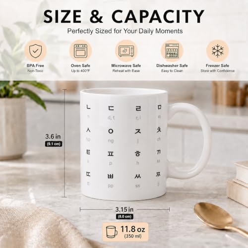 BICETTO Hangul Coffee Mug - Korean Alphabet Cup, K-Pop Gift Mineral White - color: Mineral White
