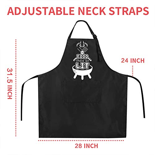 Rosoz Funny BBQ Black Chef Aprons for Men,Adjustable Kitchen Cooking Aprons - color: The Food Here is Lit