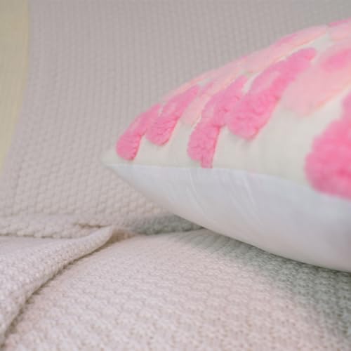 Pink Floral Throw Pillow Covers 18x18 Inch Set of 2, Flower Jacquard Farmhouse Decorative Faux Fur Cushion Cases for Sofa Bedroom Living Room Home Decor Pink x2 - color: Plum Blossom Pink X2, size: 18" x 18" (Pack of 2)