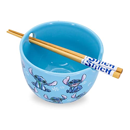 Disney Lilo & Stitch Japanese Ceramic Dinnerware Set | Includes 20-Ounce Ramen Noodle Bowl and Wooden Chopsticks - color: Lilo and Stitch