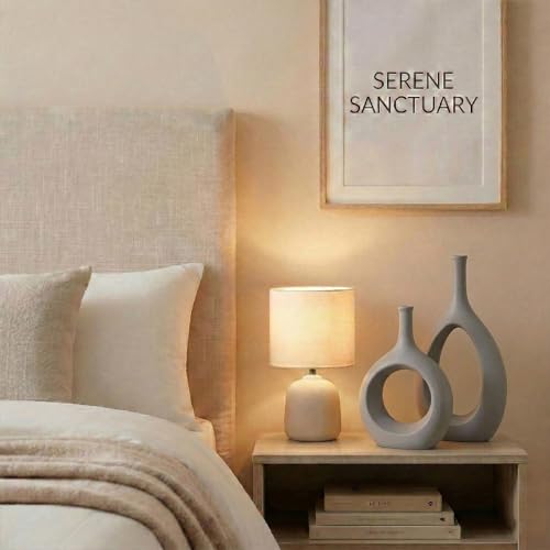 Gray Ceramic Hollow Elliptical Vase Set of 2 - Boho Circle Vase with Hole, for Modern Grey Table Decor, Living Room Decor Shelf mid Century Modern Home Entrance Decorative vase - color: Gray